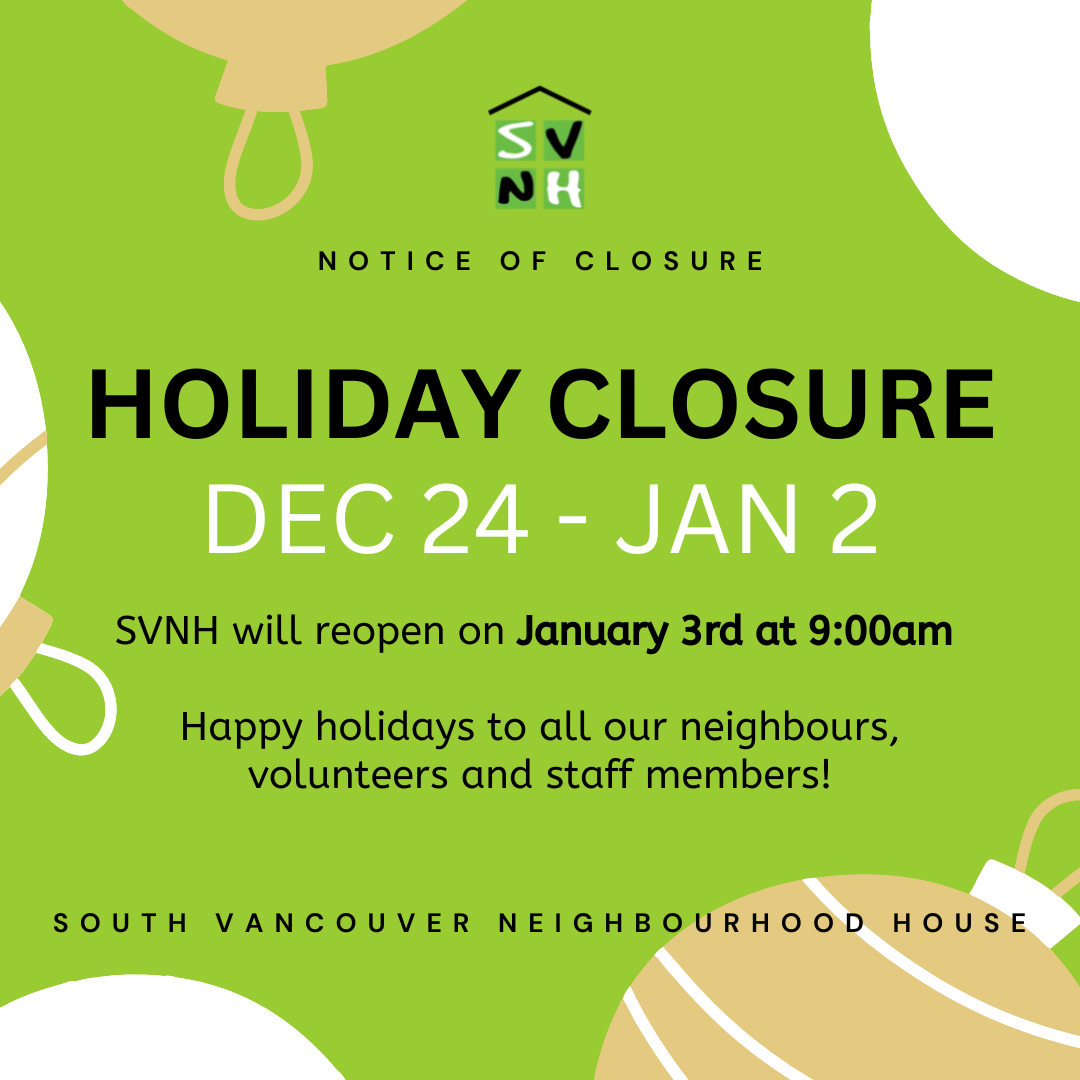 SVNH Holiday Closure Notice